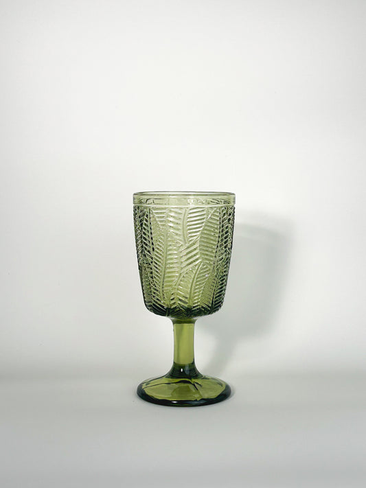 Lajja - Leaf Embossed Green Wine Glass